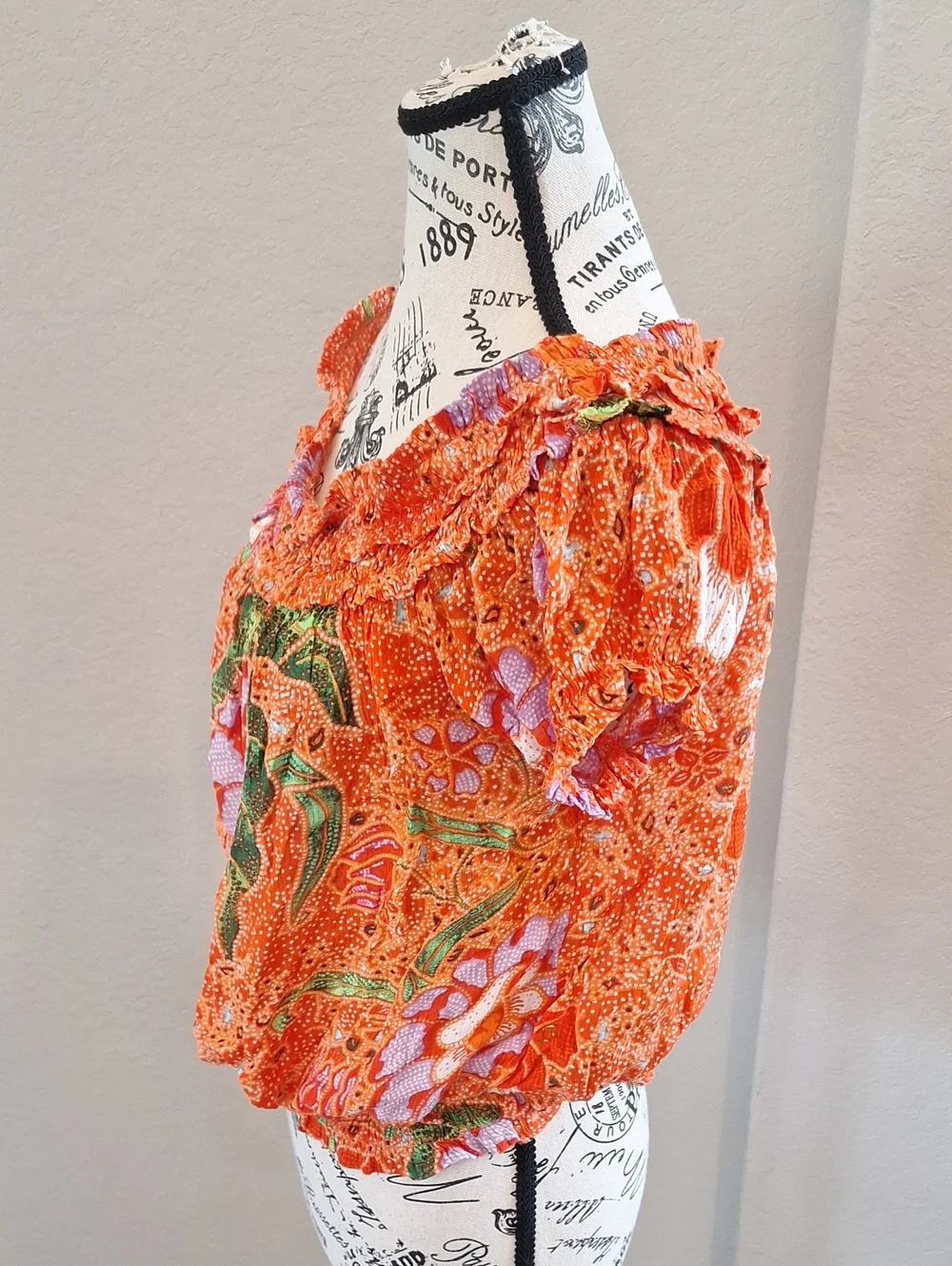 Free People FP One Suki Blouse In Tangerine Size Medium Boho Off The Shoulder